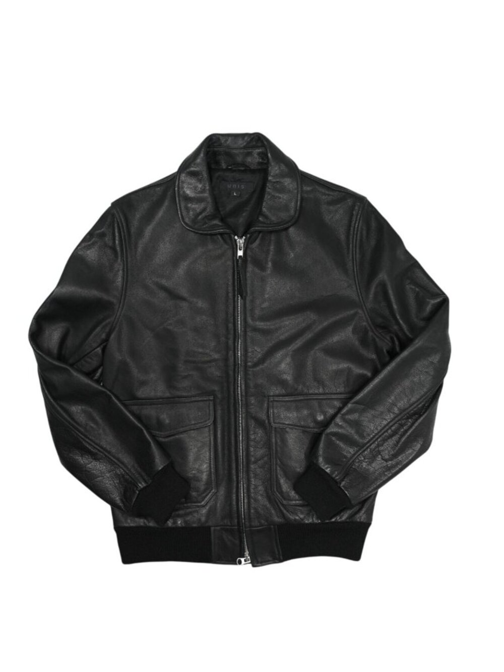 Unis Leather Bomber Zip Jacket in Black